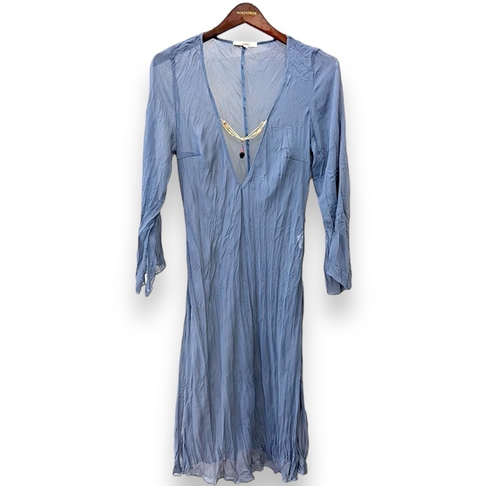 Y London crinkled sheer beach cover, long split sleeve, blue grey sz M(42 Eur)